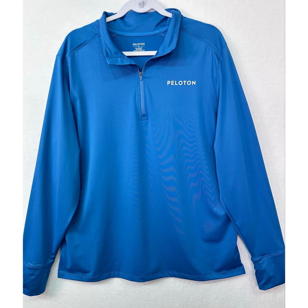 Peloton Men’s Blue Warm Up 1/4 Zip Performance Pullover Thumbholes Size XL - Picture 3 of 13